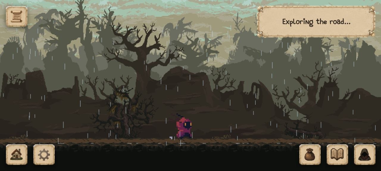The hero explores a road in the rain